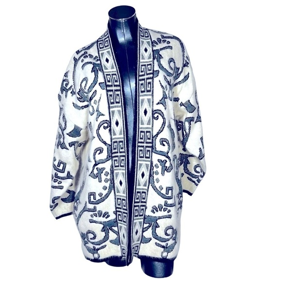 VTG CARDUCCI Abstract Angora Blend Long Sleeve Open Cardigan Women's Size L - Picture 1 of 16